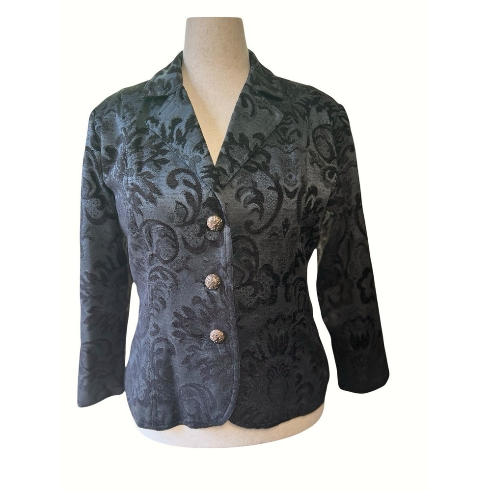 Erin London Black Velvet Damask Blazer Jacket SZ Large Victorian Dark Romantic - Picture 8 of 9